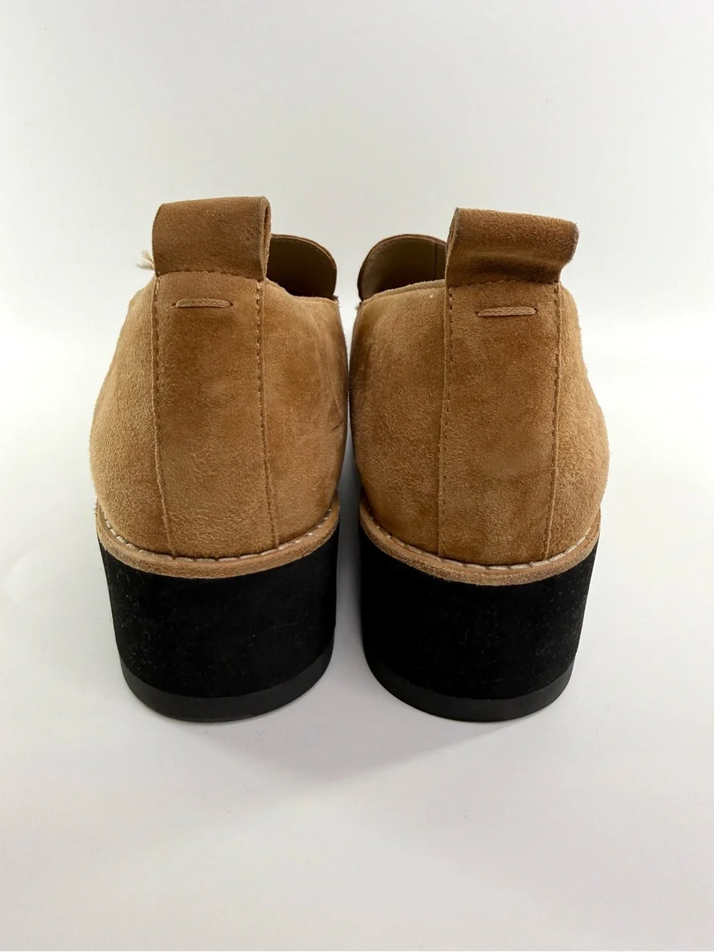 Eileen Fisher Ells Suede Platform Loafers Tan Cognac Size 8